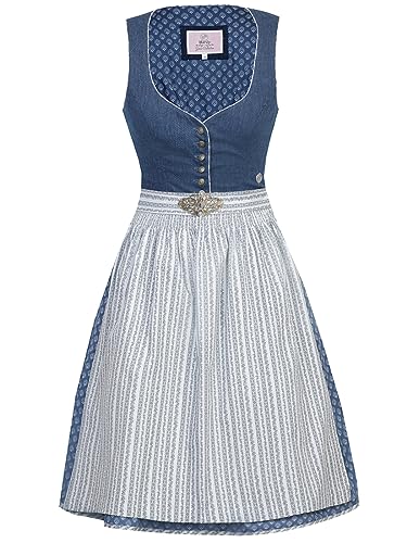 MarJo Glorious Collection Marjo Dirndl Romy 58cm Länge | Leinen-Optik schlicht elegant | Damen (DE/NL/SE/PL, Numerisch, 32, Regular, Regular, Blau) von MarJo Glorious Collection