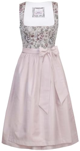 MarJo Glorious Collection Marjo Dirndl Ursi Blumen 70cm Länge Puder | Blumenmuster-Dirndl Midi mit Knöpfen | Mididirndl rosa Gr 42 von MarJo Glorious Collection