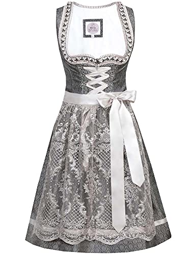 Marjo Dirndl Benita anthrazit Damen | 58cm Länge Knielang | Jacquard Spitzenschürze Gr 42 von MarJo Glorious Collection