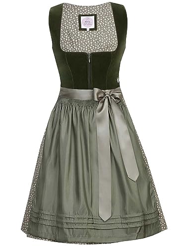 Marjo Dirndl Clara 58cm Länge moos | Samt-Dirndl grün schlicht elegant | Damen Knielang Gr 40 von MarJo Glorious Collection