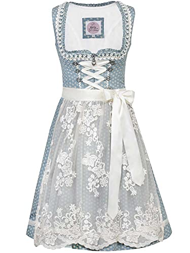 Marjo Dirndl Daria 58cm Länge blau Ecru | Spitzenschürze süß verspielt | Damen Gr 34 von MarJo Glorious Collection