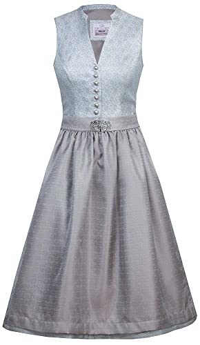 Marjo Dirndl Eden 58cm Länge hellblau grau | Hochgeschlossen mit V-Ausschnitt | Damen Jacquard schick Gr 40 von MarJo Glorious Collection