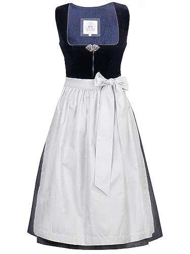 Marjo Dirndl Heidi 75er Länge dunkelblau | Samt-Dirndl schlicht elegant | Damen Midi Gr 36 von MarJo Glorious Collection