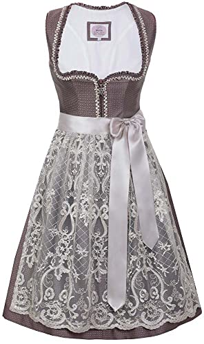 Marjo Dirndl Henrike Rosenholz Damen | 58cm Länge Knielang | Jacquard Spitzenschürze Gr 34 von MarJo Glorious Collection