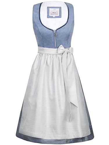 Marjo Dirndl Holly 65er Länge blau Silber | Wildlederimitat Mididirndl schlicht elegant | Damen Gr 38 von MarJo Glorious Collection