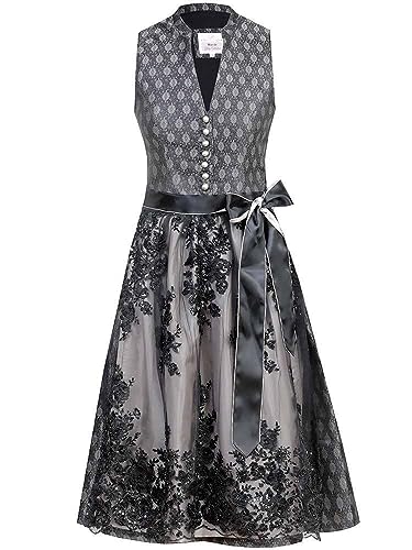 Marjo Dirndl June 65cm Länge Damen schwarz | Jacquard schlicht elegant | V-Ausschnitt Midi Gr 34 von MarJo Glorious Collection