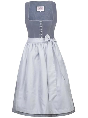 Marjo Dirndl Marlene 65cm Länge grau-blau | Samt-Dirndl Midi mit Knöpfen | Mididirndl Ton-in-Ton Gr 44 von MarJo Glorious Collection