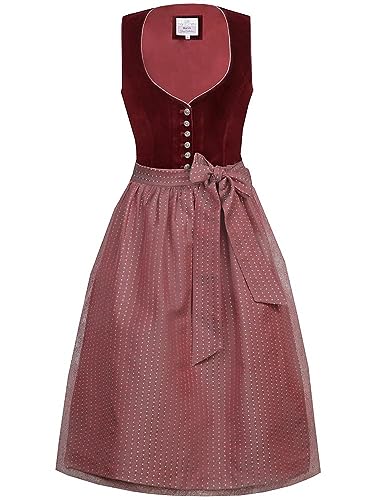 Marjo Dirndl Rosa 68cm Länge weinrot | Samt-Dirndl Midi mit Knöpfen | Mididirndl Ton-in-Ton Gr 36 von MarJo Glorious Collection