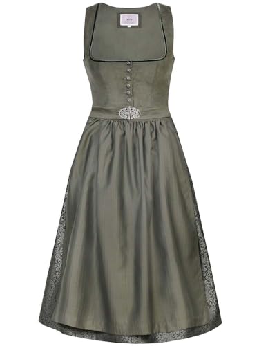 Marjo Dirndl Tilda 70cm Länge efeu grün | Cord-Dirndl Midi mit Knöpfen | Mididirndl Ton-in-Ton Gr 38 von MarJo Glorious Collection