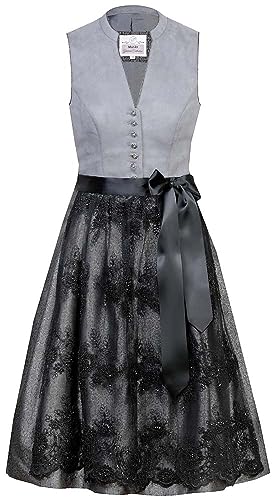 Marjo Dirndl Tine 65cm Rocklänge grau schwarz | Hochgeschlossen schlicht elegant | Damen Midi Gr 42 von MarJo Glorious Collection