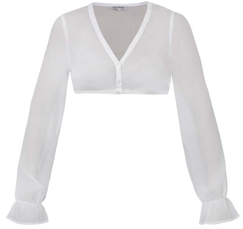 Marjo Dirndlbluse Arnstein | Langarm V-Ausschnitt | Damen Dirndl-Bluse aus Chiffon (DE/NL/SE/PL, Numerisch, 38, Regular, Regular, weiß) von MarJo Graceful