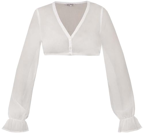 Marjo Dirndlbluse Arnstein | Langarm V-Ausschnitt | Damen Dirndl-Bluse aus Chiffon (DE/NL/SE/PL, Numerisch, 40, Regular, Regular, Ecru) von MarJo Graceful