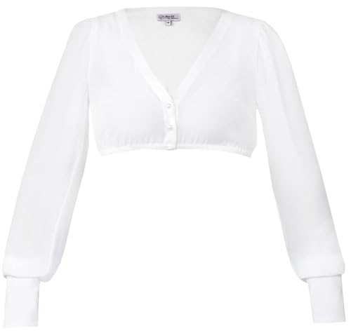 Marjo Dirndlbluse Jachenau Langarm | Bluse mit V-Ausschnitt Damen | Ecru Chiffon (DE/NL/SE/PL, Numerisch, 48, Regular, Regular, Ecru) von MarJo Graceful