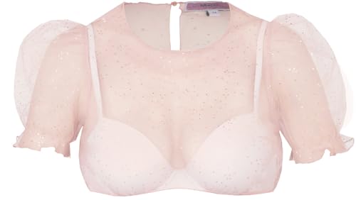 Marjo Dirndlbluse Kochel Kurzarm | Puffarm hochgeschlossen | Damen Dirndl-Bluse transparent (DE/NL/SE/PL, Numerisch, 32, Regular, Regular, Flamingo) von MarJo Graceful