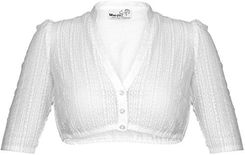 Marjo Dirndlbluse Emma Linda Creme oder weiß V-Ausschnitt (weiß, 46) von MarJo