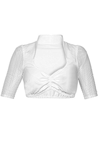 MarJo Damen Dirndl Bluse Stehkragen Dreiviertel Arm mit Spitze Weiss, Weiß, 32 von MarJo