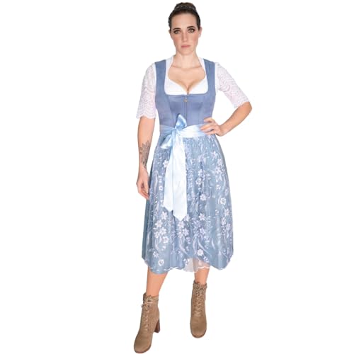 MarJo Damen Midi Dirndl Isa in Hellblau Samtdirndl, Größe:44, Farbe:Blau von MarJo