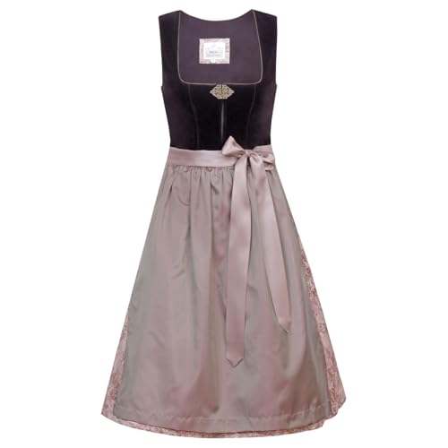 MarJo Damen Midi Dirndl Katja in Braun/Lila - 65 cm länge - Samtdirndl - Highlights: Farbe Schokotraube, Größe:42, Farbe:Braun von MarJo