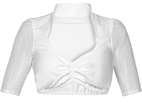 MarJo Dirndlbluse Christina Zug weiß und Creme Spitze halbarm Spitzenärmel (Creme, 30) von MarJo