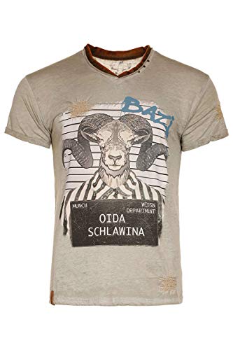 MarJo Herren Herren Trachten T-Shirt 'Oida Schlawina' olivgrau, OLIVGRAU, XXL von MarJo