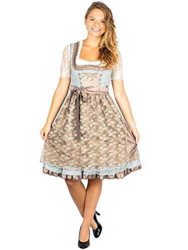 MarJo Midi Dirndl Estella 55er Knielang Länge blau hallblau Kupfer braun (34, blau Kupfer) von MarJo