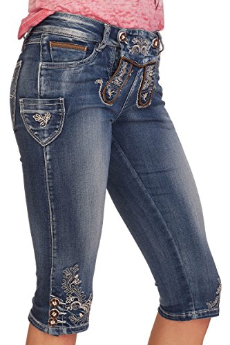 MarJo Trachten Damen Kniebund Jeans - Franziska - blau, Größe 32 von MarJo