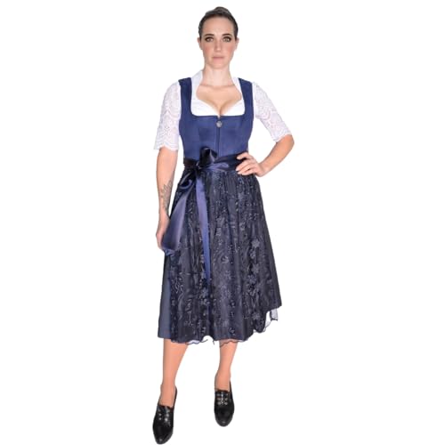 MarJo Trachten Damen Midi Dirndl Isa in Blau Trachten Samtdirndl, Größe:40, Farbe:Blau von MarJo