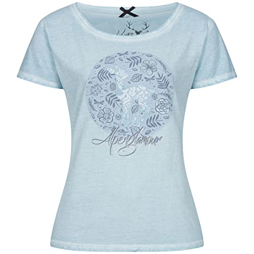 MarJo Trachten Damen Trachten-Mode Trachtenshirt Hanna in Blau Trachten, Größe:L, Farbe:Hellblau von MarJo