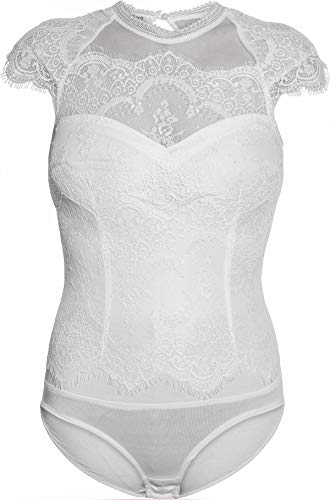 MarJo Trachtenbody Nordika-Dali Creme weiß | Body aus Spitze | Spitzenbody mit Flügelarm | Auch als Dirndlbluse geeignet (Creme, 32) von MarJo
