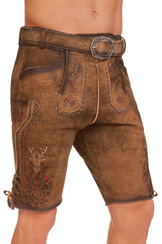 MarJo Trachtenlederhose Lederhose Herren kurz - HERKE - braungelb urig von MarJo