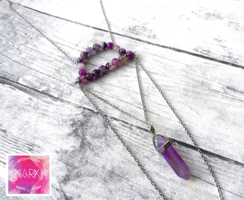 Amethyst Halskette, Geburtsstein Kristall Edelstein Achat Silber Boho Alltägliche Unikat Amethyst Halskette, Geburtsstein Kristall Edelstein Achat Silber Boho Alltägliche Unikat von MarKiJewelry