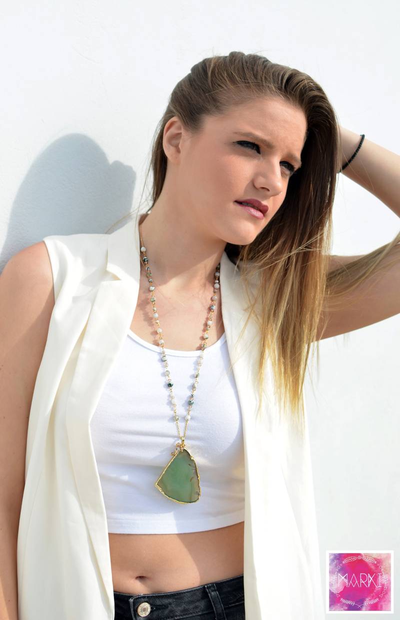 statement Halskette, Achat Scheibe Anhänger, Grüne Lange Boho Gold Einzigartige Edelstein Halskette statement Halskette, Achat Scheibe Anhänger, Grüne Lange Boho Gold Einzigartige Edelstein Halskette von MarKiJewelry