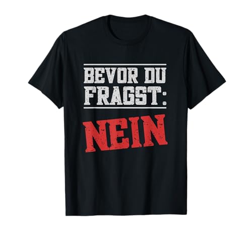 MarSchl Designs Damen T-Shirt Bevor du fragst - Nein Schwarz Klein EU 40/42 Crew-Ausschnitt Kurzarm Klassisch geschnitten Vintage Design mit lustigem Spruch MarSchl Designs Damen T-Shirt Bevor du fragst - Nein Schwarz Klein EU 40/42 Crew-Ausschnitt Kurzarm Klassisch geschnitten Vintage Design mit lustigem Spruch von MarSchl Designs