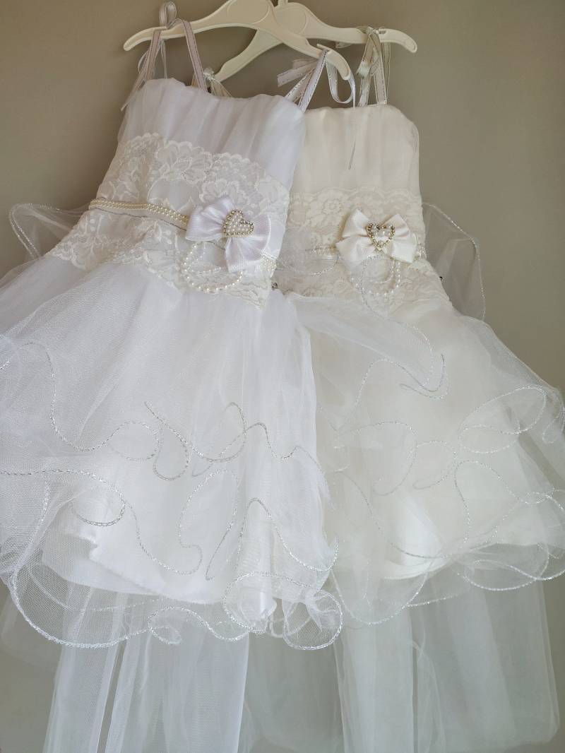 Elfenbein Tüll Blumenmädchen Kleid Spitzenschleife, Abnehmbare Schleppe von MarVikBaby