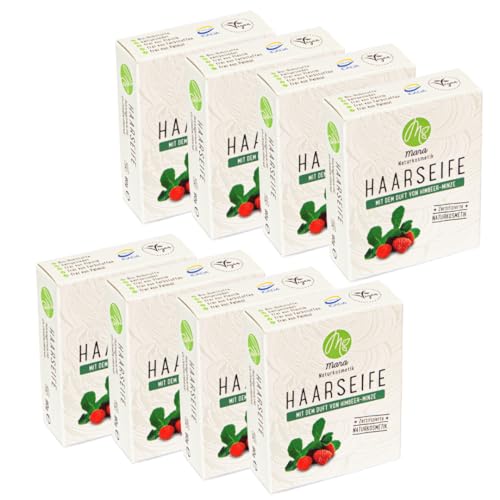 Mara Naturkosmetik - Feste Haarseife Himbeer-Minze – Pflegende Wellness Reinigung ohne Palmöl - Frauen, Männer – Naturseife, nachhaltig, vegan, bio, umweltfreundlich, handgemacht, zertifiziert 8x90g von Mara