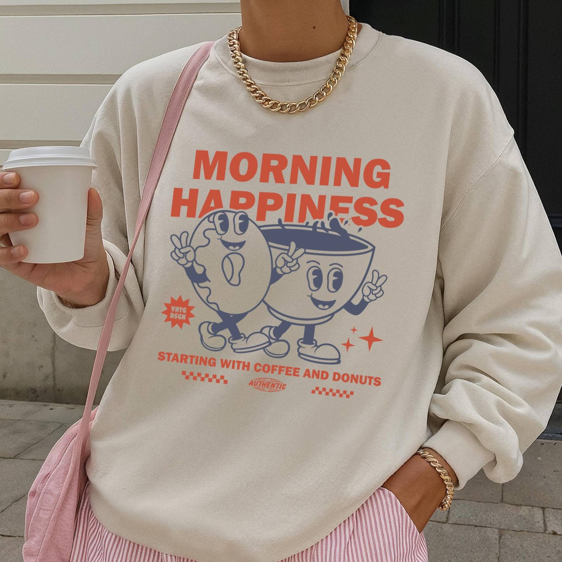 Morning Happiness Sweater | Lustiger Kaffee Pullover Damen Oversized Sweatshirt Mit Print Geschenkidee Für Kaffeeliebhaberinnen von MaraVonKech
