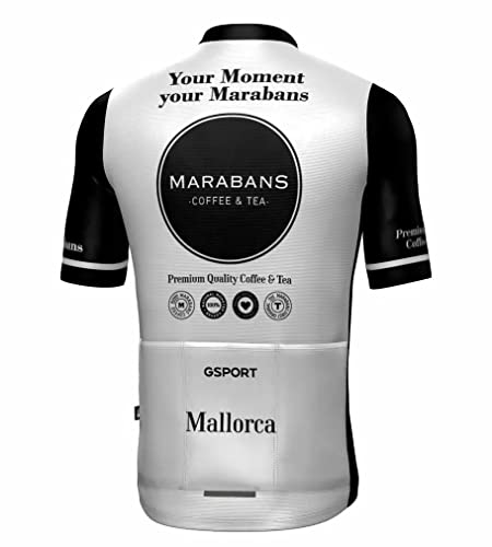 Marabans Mallorca Unisex-Radtrikot – Marke GSport – Fahrradbekleidung – verstellbar am Körper – kurze Ärmel, schwarz und weiß, M von Marabans Coffee & Tea