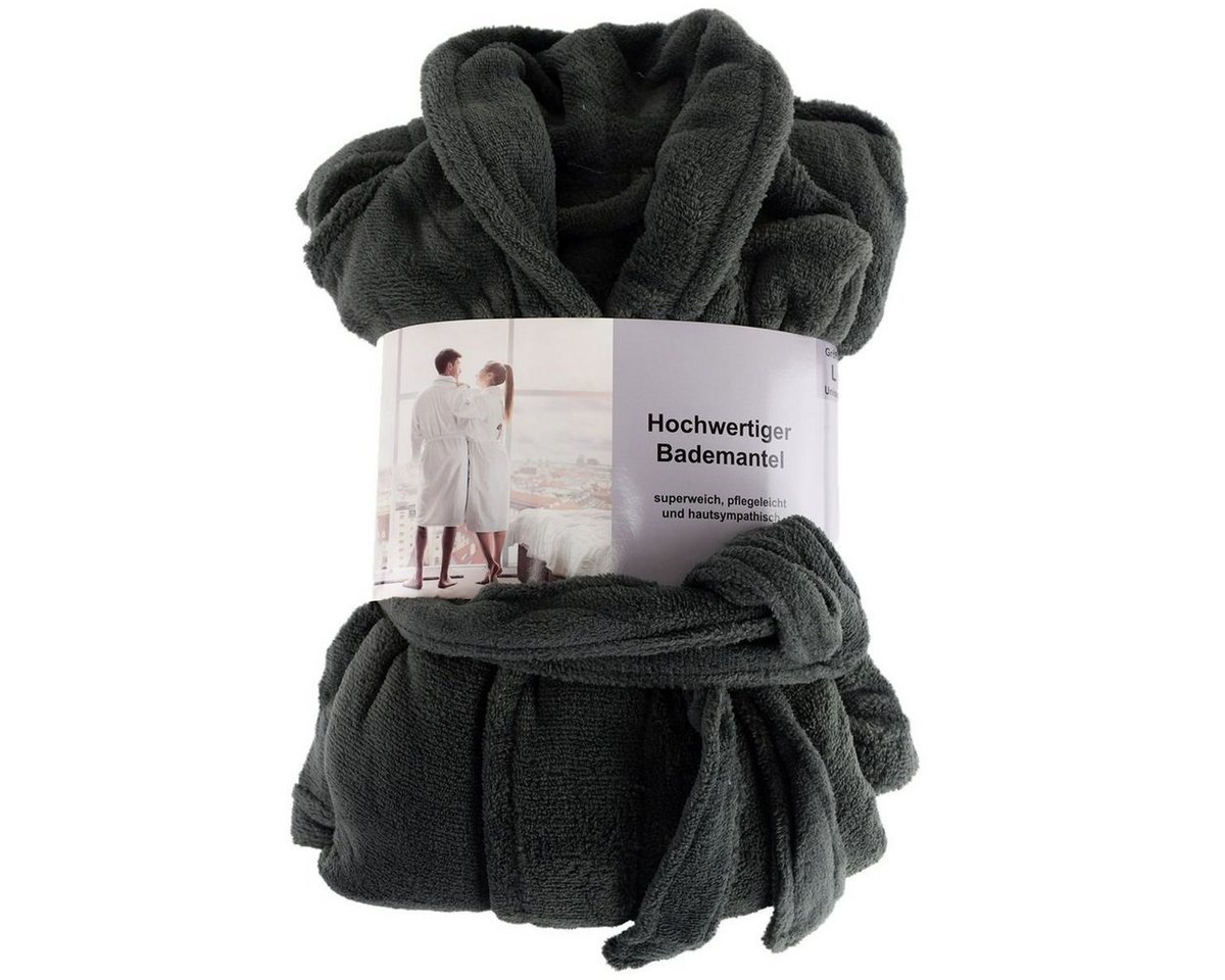 Marabellas Shop Bademantel Hochwertiger Bademantel mit weicher Struktur in Anthrazit S - XL, 100 % Polyester, inkl. Bademantelgürtel, hautsympathisch von Marabellas Shop