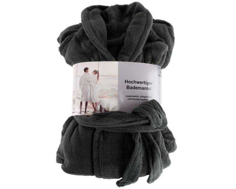 Marabellas Shop Bademantel Hochwertiger Bademantel mit weicher Struktur in Anthrazit S - XL, 100 % Polyester, inkl. Bademantelgürtel, hautsympathisch von Marabellas Shop