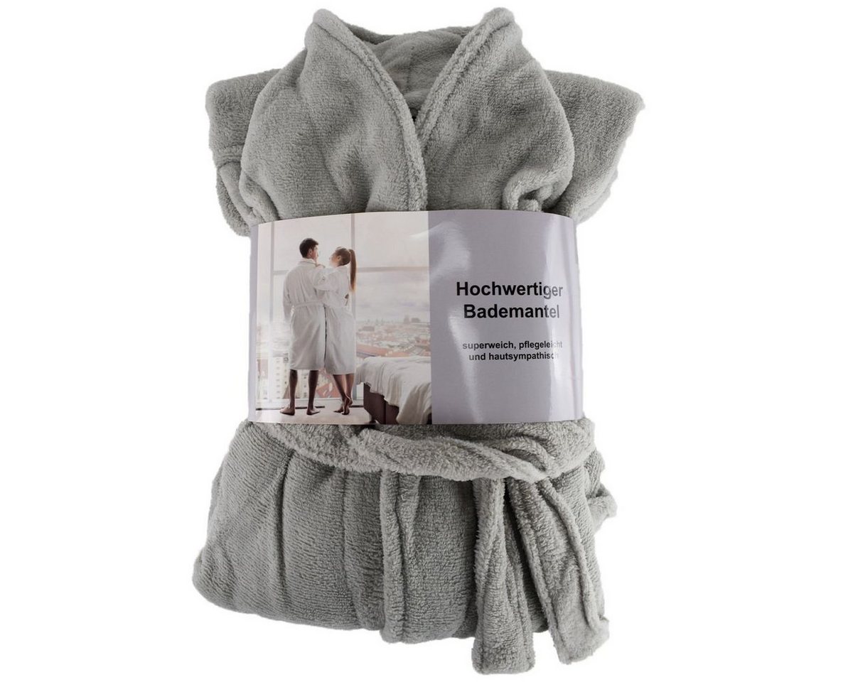 Marabellas Shop Bademantel Hochwertiger Bademantel mit weicher Struktur in Grau S - XL, 100 % Polyester, inkl. Bademantelgürtel, hautsympathisch von Marabellas Shop