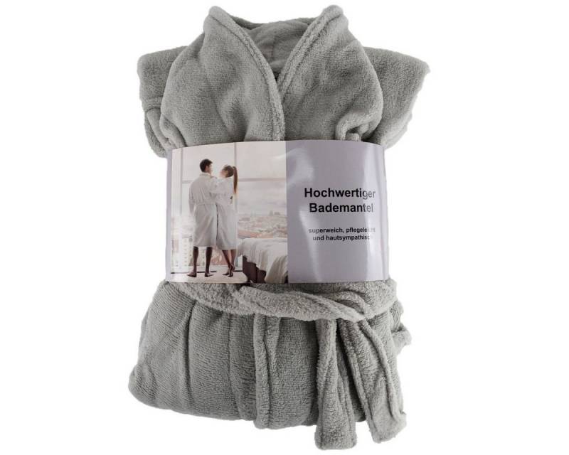 Marabellas Shop Bademantel Hochwertiger Bademantel mit weicher Struktur in Grau S - XL, 100 % Polyester, inkl. Bademantelgürtel, hautsympathisch von Marabellas Shop