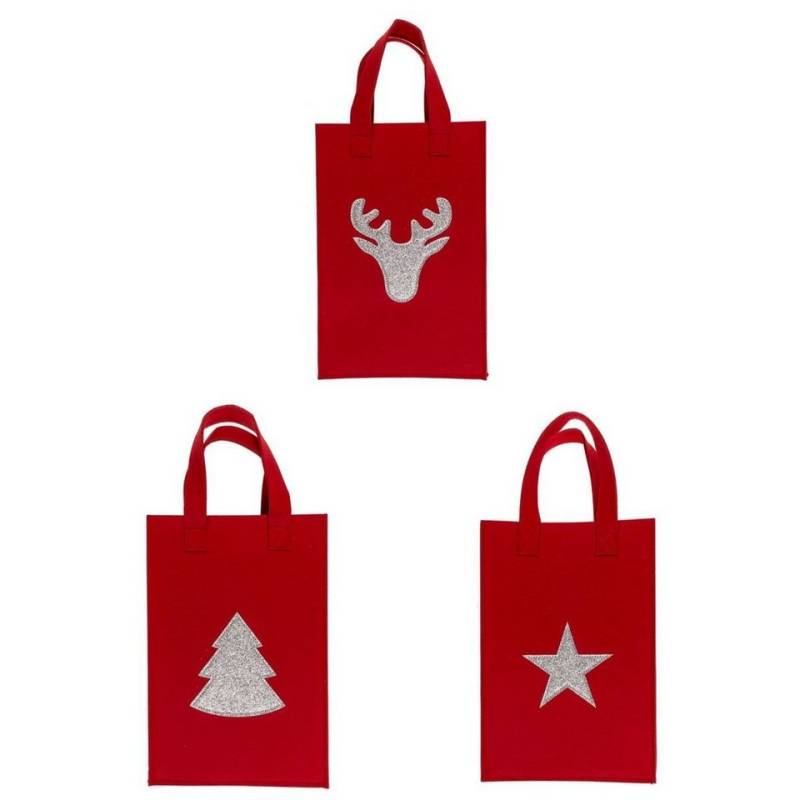 Marabellas Shop Tragetasche 3er-Set rote Geschenktasche aus Filz mit Glitzermotiv und Tragegriff, abgestimmte Motivreihe von Marabellas Shop