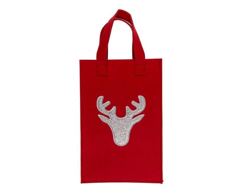 Marabellas Shop Tragetasche Rote Geschenktasche aus Filz mit Glitzermotiv Geschenktüte, mit Tragegriff von Marabellas Shop