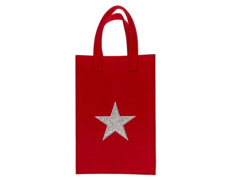 Marabellas Shop Tragetasche Rote Geschenktasche aus Filz mit Glitzermotiv Geschenktüte, mit Tragegriff von Marabellas Shop