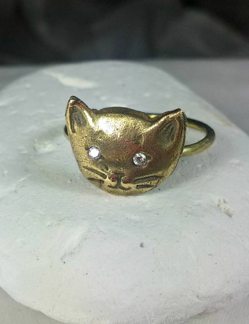 14K Gold Diamant Katzenring Rustikaler Kitty Schmuck 14K Gold Diamant Katzenring Rustikaler Kitty Schmuck von Marajoyce