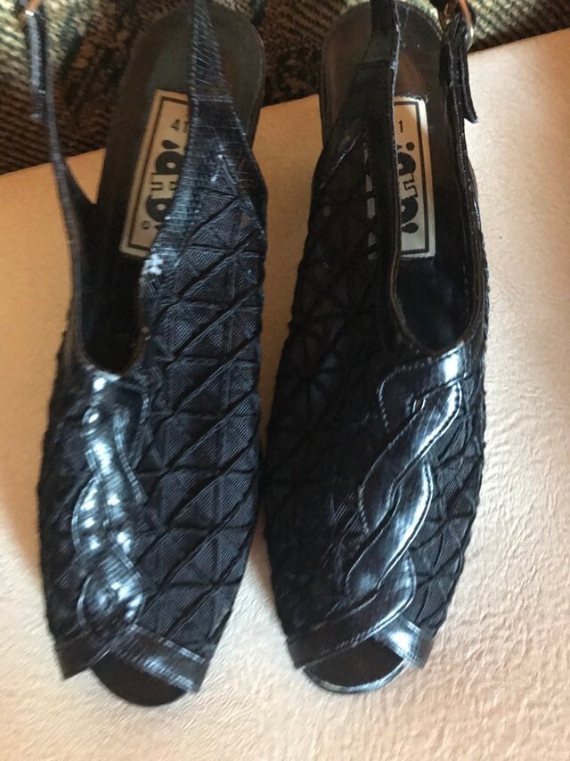 Vintage Schwarze Slingback Peep Toe Schuhe von MarangeVintage