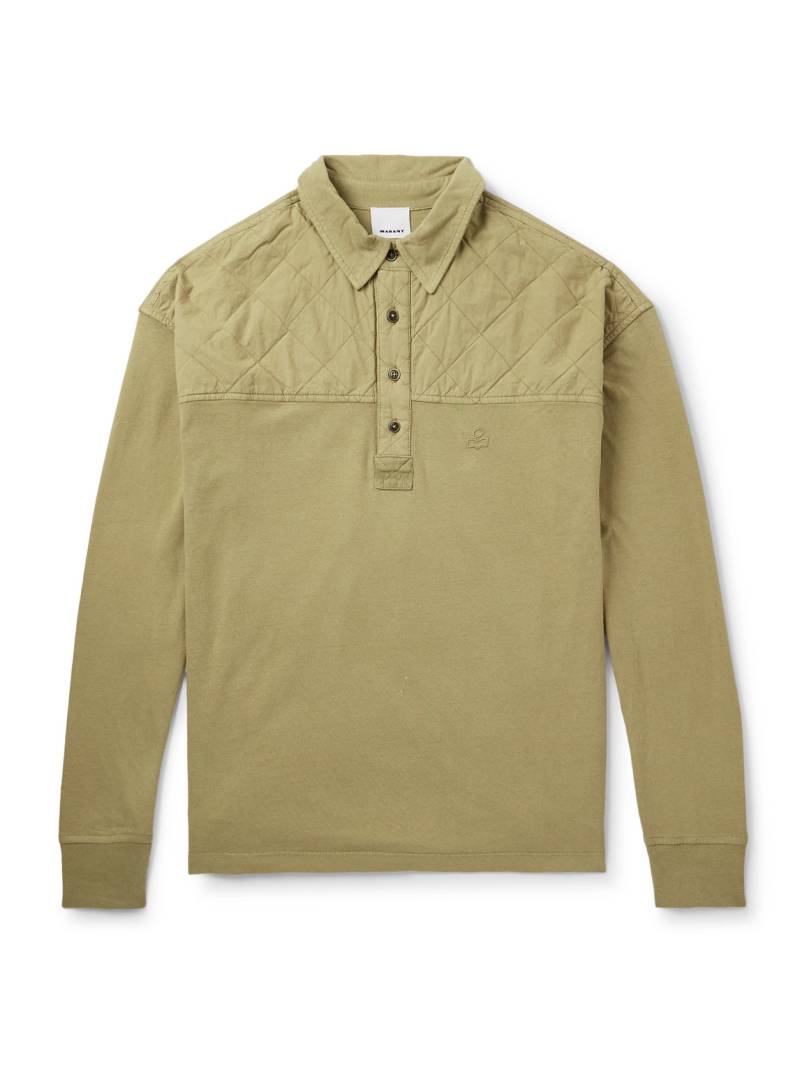 Marant - Kian Logo-Embroidered Quilted Poplin-Panelled Cotton-Jersey Polo Shirt - Men - Green - S Marant - Kian Logo-Embroidered Quilted Poplin-Panelled Cotton-Jersey Polo Shirt - Men - Green - S von Marant