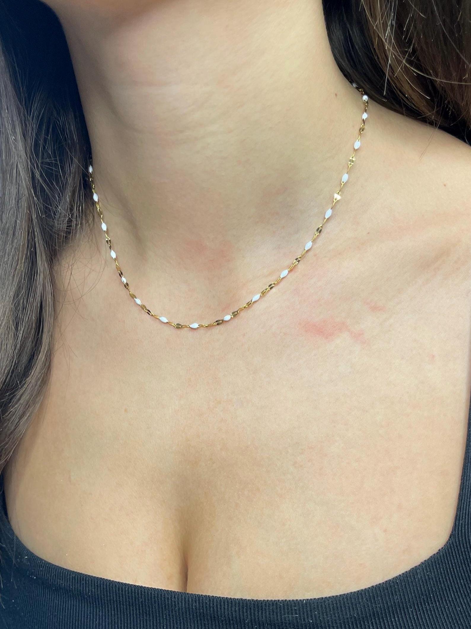 Weiße Halskette | Feine Verspielte Zarte Kette Gold 18K von MarasBracelet