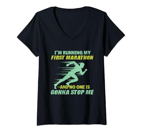 Damen Running My First Marathon - Determined Runner T-Shirt mit V-Ausschnitt Damen Running My First Marathon - Determined Runner T-Shirt mit V-Ausschnitt von Marathon Achievers Gear
