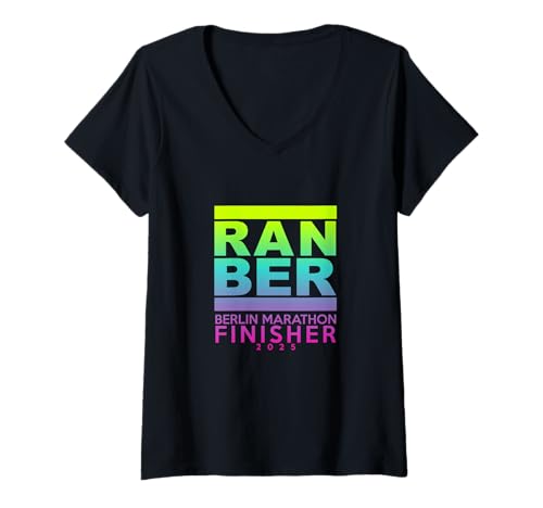 Damen Marathon Berlin 2025 Finisher T-Shirt mit V-Ausschnitt von Marathon BERLIN 2025 Finisher Geschenkidee